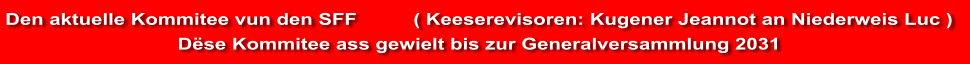 Den aktuelle Kommitee vun den SFF          ( Keeserevisoren: Kugener Jeannot an Niederweis Luc ) Dëse Kommitee ass gewielt bis zur Generalversammlung 2031