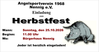 Einladung zum Wann:  Sonntag, den 25.10.2026 Beginn:   11.00 Uhr Wo:   Bürgerhaus Nennig Jeder ist herzlich eingeladen!